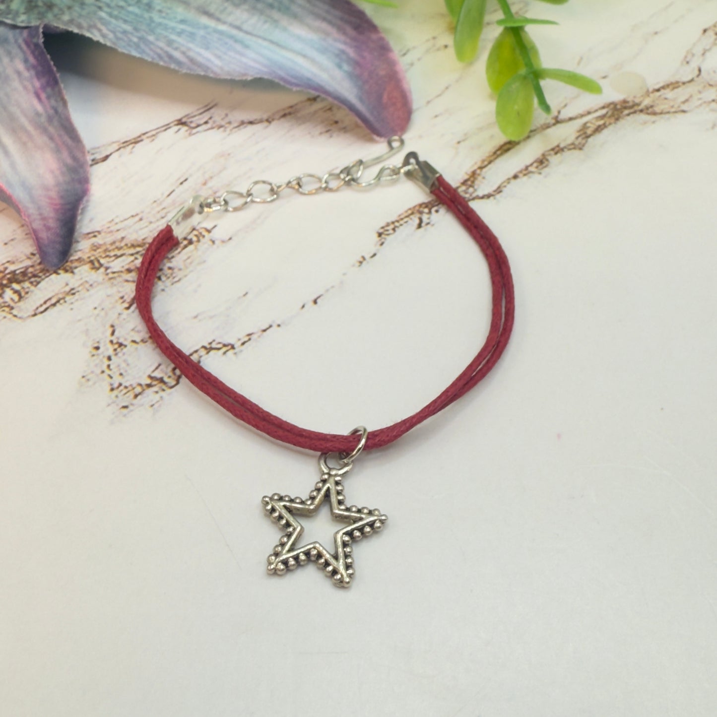 Silver Star Pendant Dark Burgundy Wine Red Fabric Cord Doll Necklace • 18 Inch Fashion Doll Jewelry
