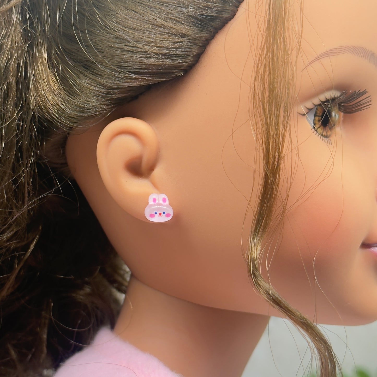 Light Pink Bunny Easter Post Doll Earrings • 18 Inch Fashion Doll Jewelry