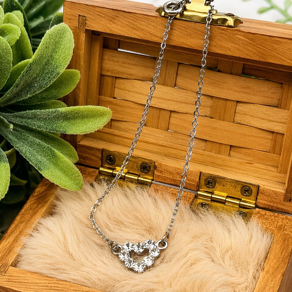 Silver Chain Rhinestone Heart Pendant Doll Necklace for 18 Inch Fashion Doll Jewelry