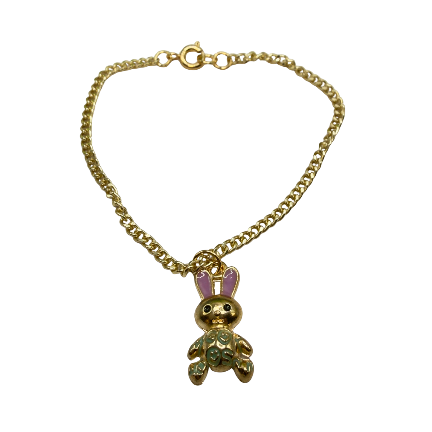Bunny Purple & Green Enamel Detail Charm Doll Necklace Easter • 18 Inch Fashion Doll Jewelry