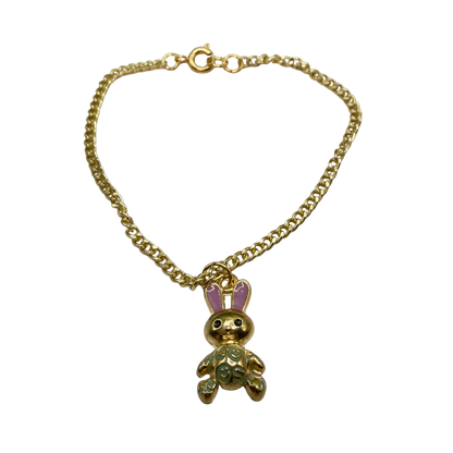 Bunny Purple & Green Enamel Detail Charm Doll Necklace Easter • 18 Inch Fashion Doll Jewelry
