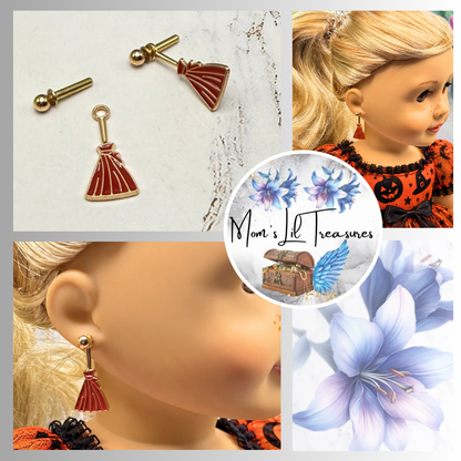 Witches Broom Halloween Dangle 2mm Post Doll Earrings • fits 18 Inch Doll • American Girl