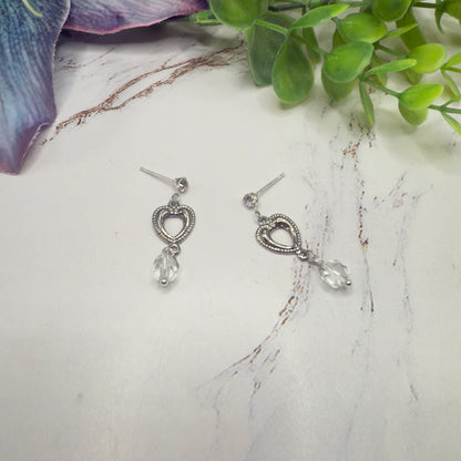 Silver Heart Clear Crystal Dangle Doll Earrings • 18 Inch Fashion Doll Jewelry