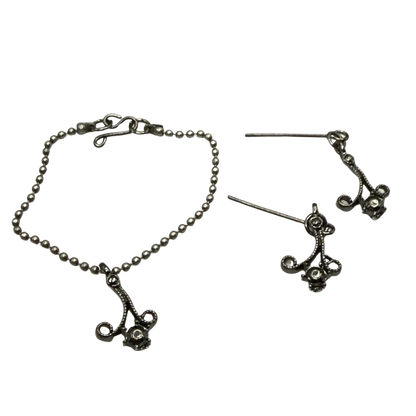 Black Dark Scroll Design Gray Metallic Rhinestone Ball Chain Doll Necklace & Earrings • 16 Inch Fashion Doll Jewelry
