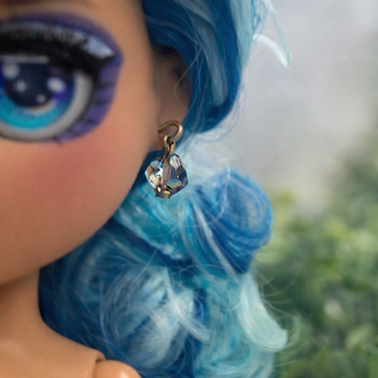 Pretty Smoky AB Glass Crystal Dangle Doll Earrings • 10-12” Doll Jewelry