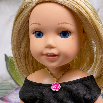 Pink Enamel Smiling Happy Cloud Charm Gold Doll Necklace • 14 Inch Fashion Doll Jewelry