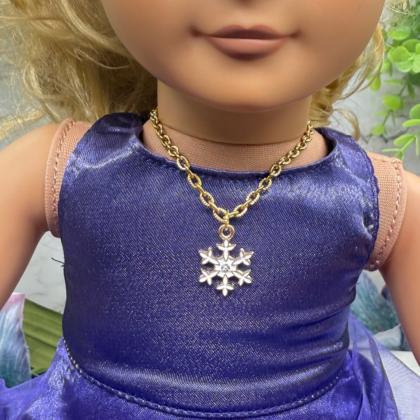Gold Chain Snowflake Charm Doll Necklace • 18 Inch Fashion Doll Jewelry