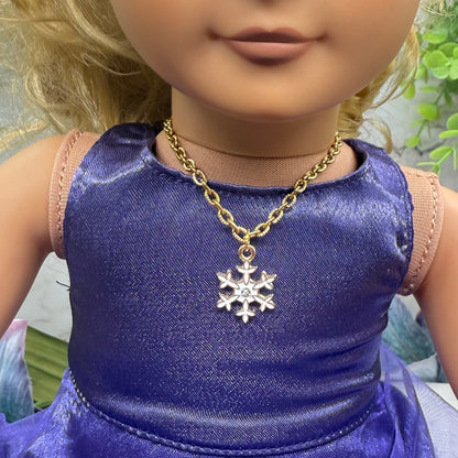 Gold Chain Snowflake Charm Doll Necklace • 18 Inch Fashion Doll Jewelry