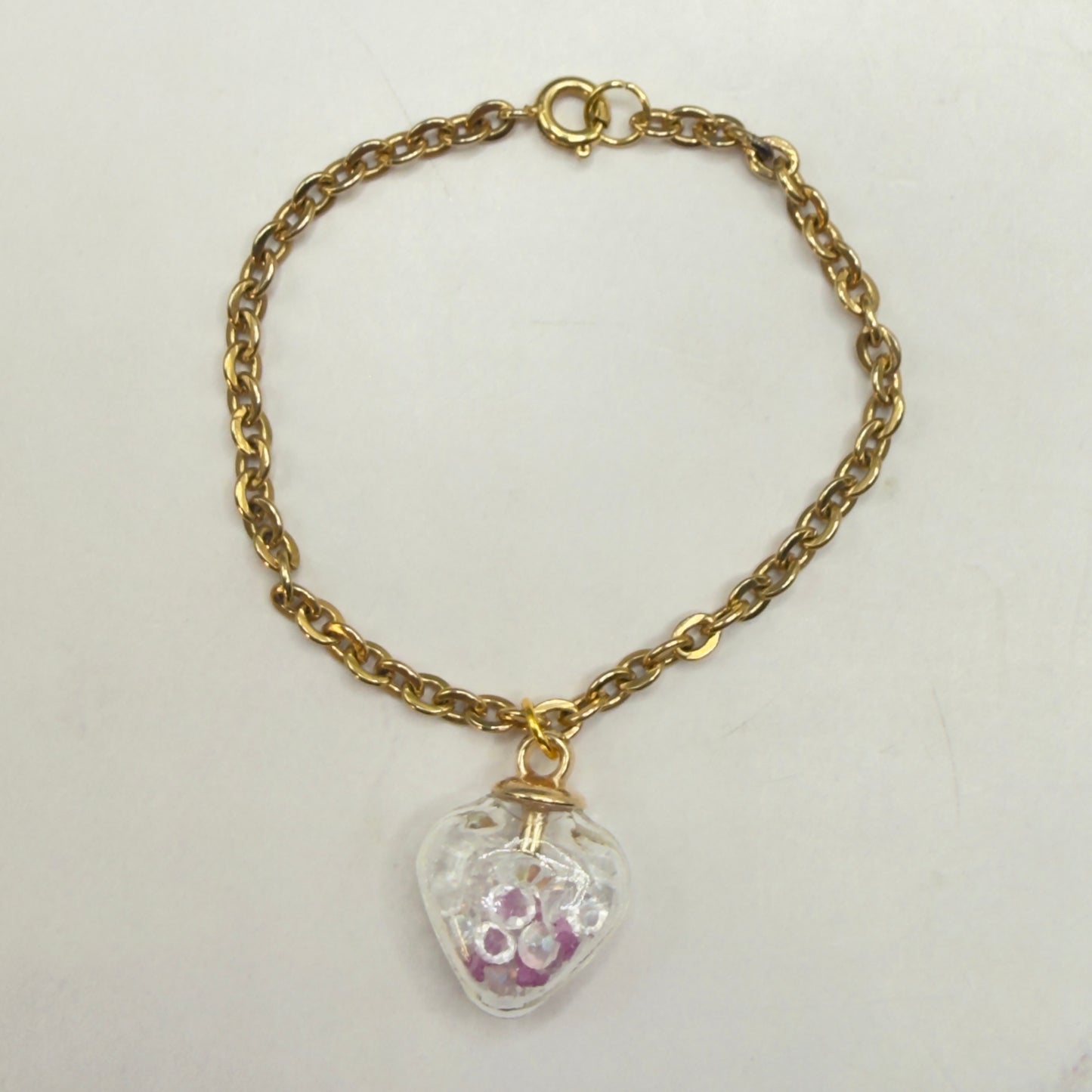 Glass Heart Shaped Pendant w/ Purple Clear Crystals (Glow in Dark) Gold Chain Doll Necklace • 18 Inch Fashion Doll Jewelry