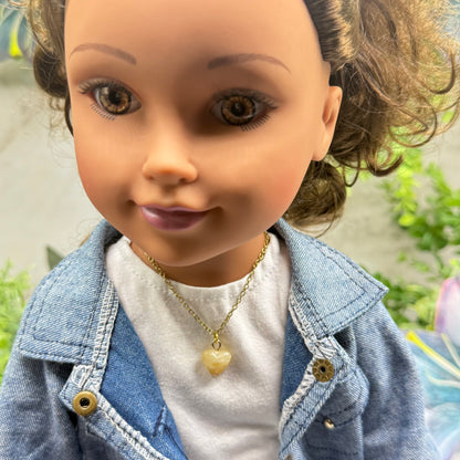 Golden Beige Heart Charm Gold Doll Necklace • 18 Inch Fashion Doll Jewelry