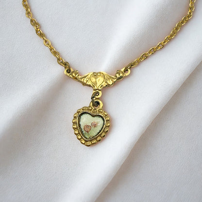 Gold Chain Enamel Rose Design Heart Pendant Doll Necklace • 18 Inch Fashion Doll Jewelry