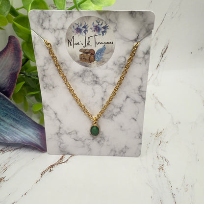 Green Oval Pendant Gold Chain Doll Necklace • 18 Inch Fashion Doll Jewelry