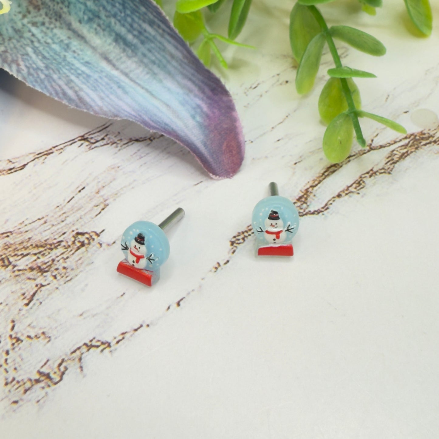 Light Blue Snow Globe Snowman Christmas  Post Doll Earrings • 2mm Post for 18 Inch Fashion Doll