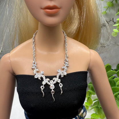 Silver Glamour Clear Rhinestone Doll Necklace • 16 inch Fashion Doll Jewelry