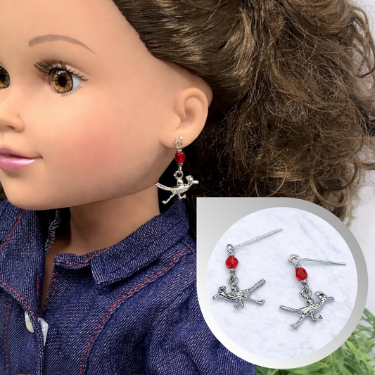 Red Glass Crystal Roadrunner Dangle Doll Earrings • 18 Inch Fashion Doll Jewelry