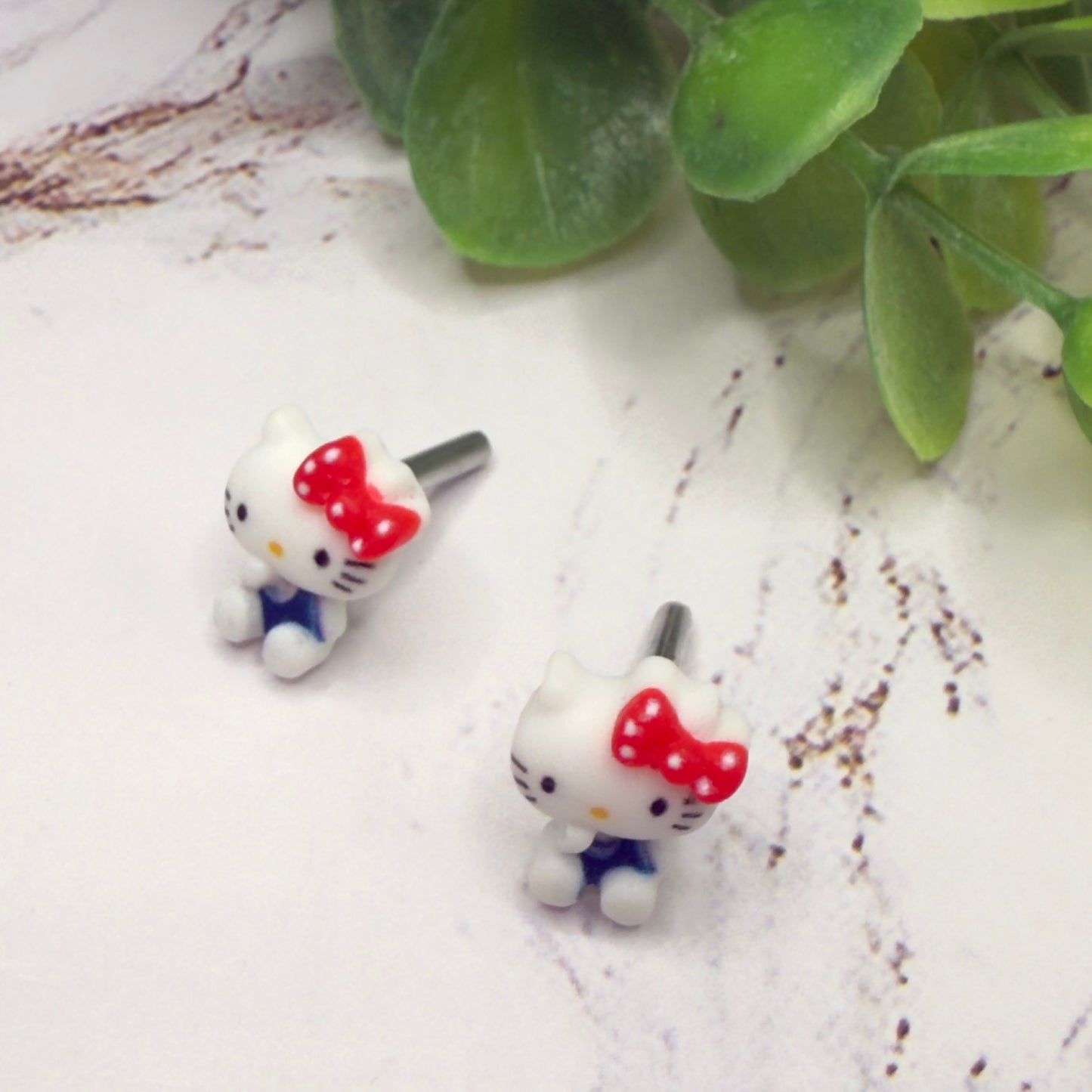 Hello Cat Kitty Red Polka Dot Bow Post Doll Earrings • 2mm Post for 18 Inch Fashion Doll