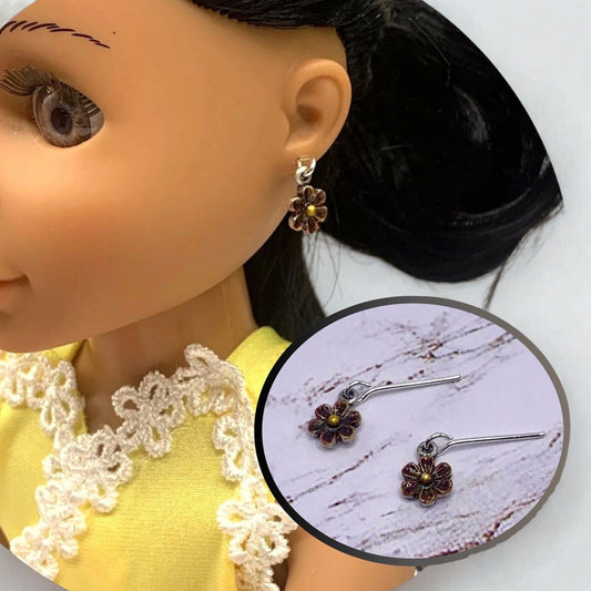 ✨ Handmade Doll Jewelry Designed to Fit popular 14 Inch Fashion Dolls: add a stylish touch to your favorite doll!✨

Small metal flower design brown gold enamel dangle doll earrings.