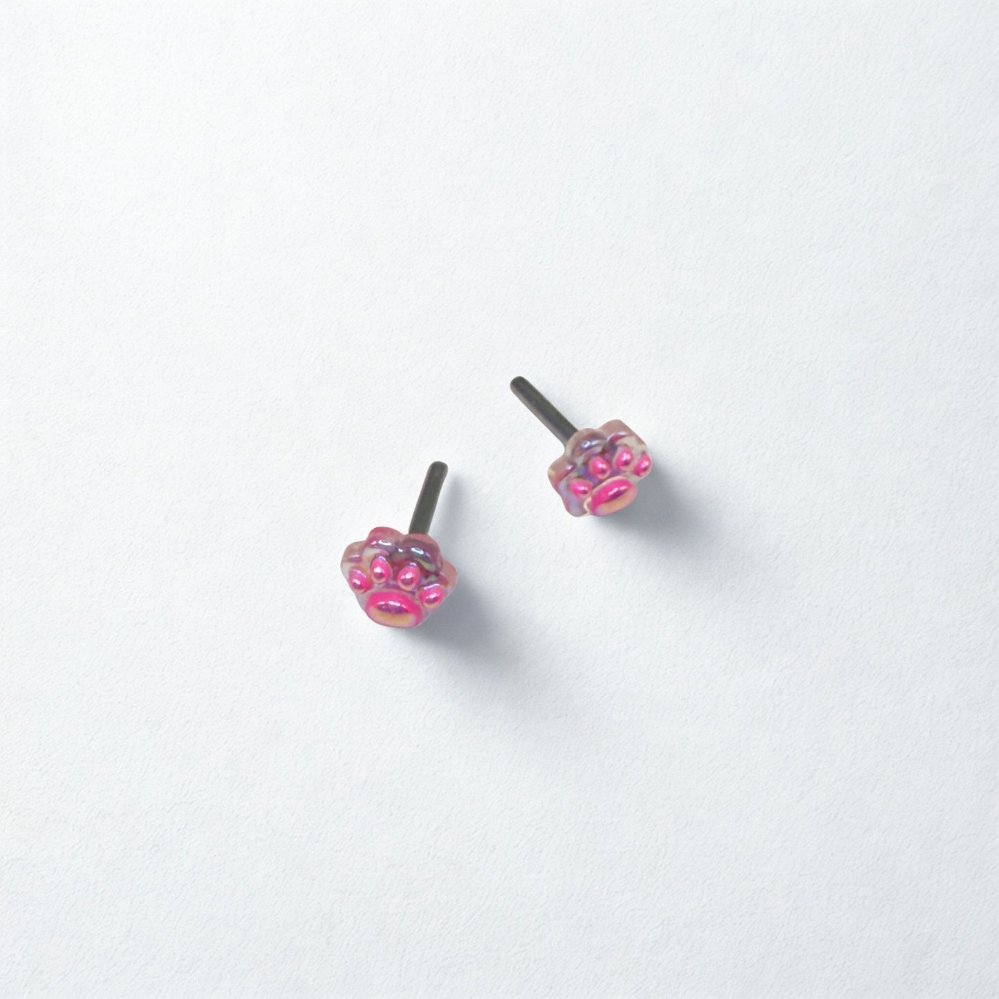 Bright Pink Paw Print Post Doll Earrings • 2mm Post fit 18 Inch Fashion Doll
