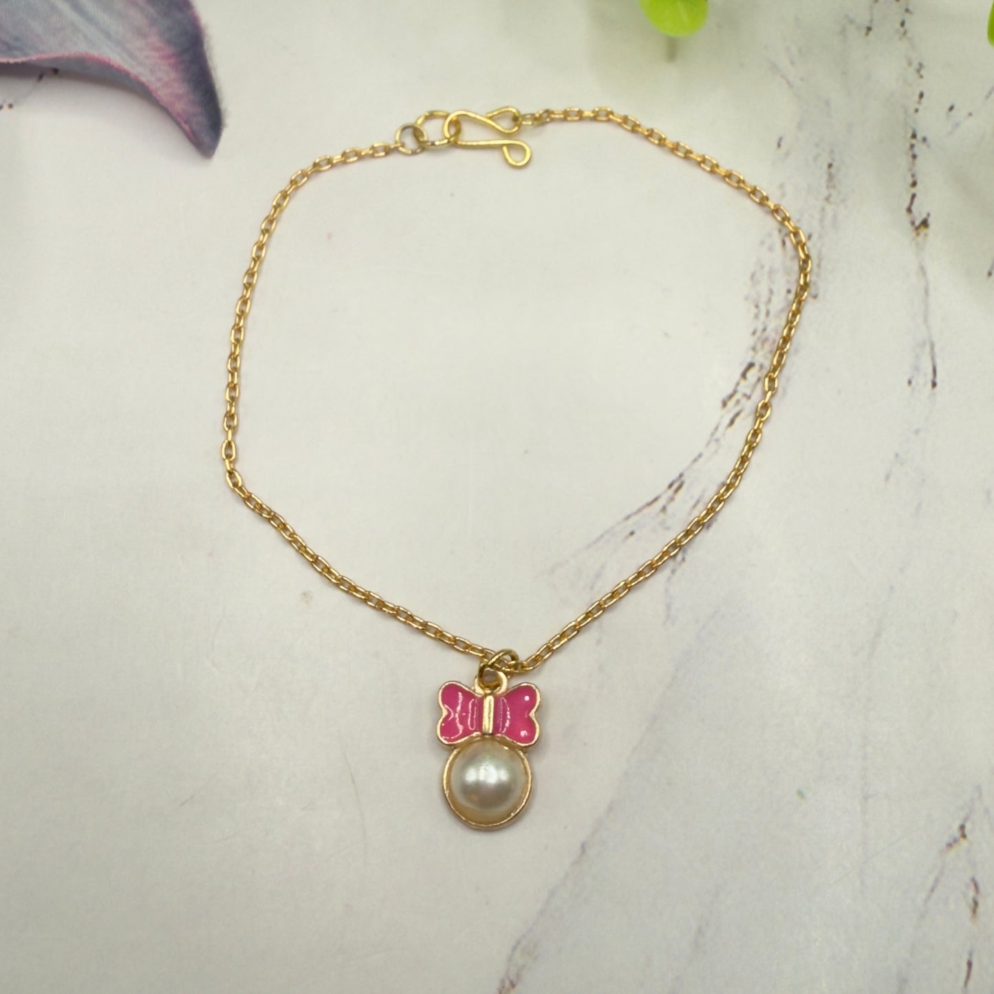 Pink Bow Pearl Charm Pendant Gold Doll Necklace • 18 Inch Fashion Doll Jewelry