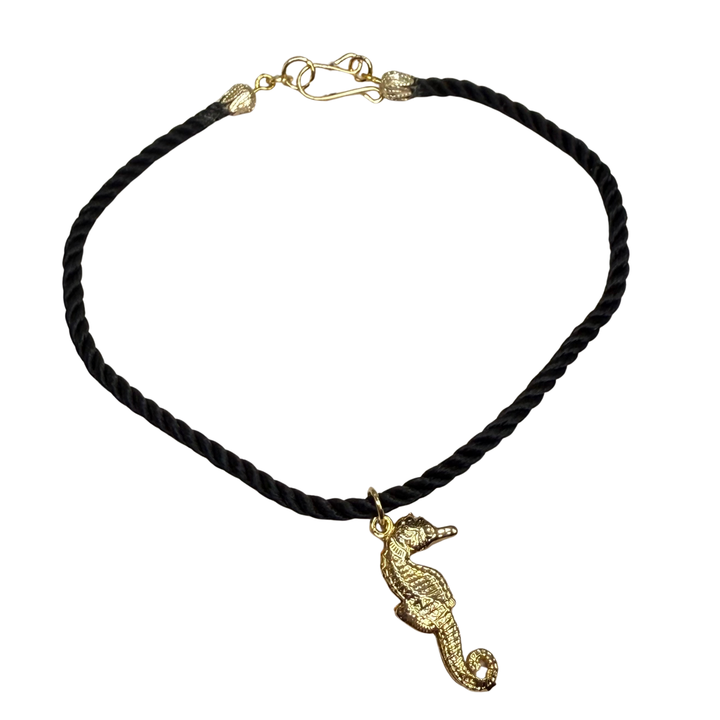 Gold Seahorse Pendant Black Fabric Cord Doll Necklace • 18 Inch Fashion Doll Jewelry
