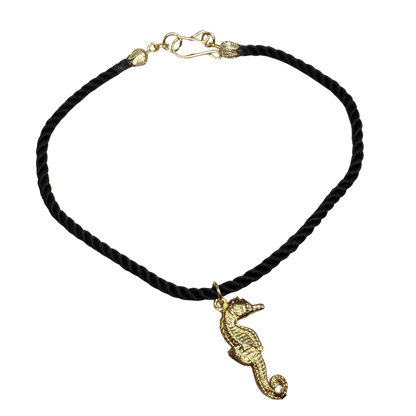Gold Seahorse Pendant Black Fabric Cord Doll Necklace • 18 Inch Fashion Doll Jewelry