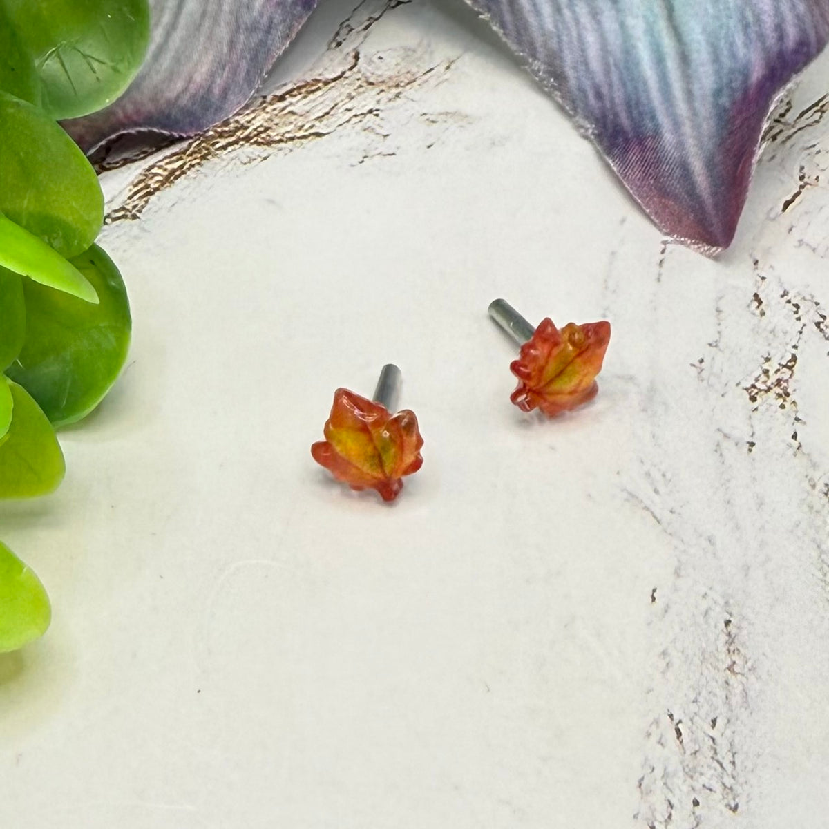 Autumn Fall Maple Leaf 2mm Post Doll Earrings | fits 18 Inch Fashion Doll • American Girl