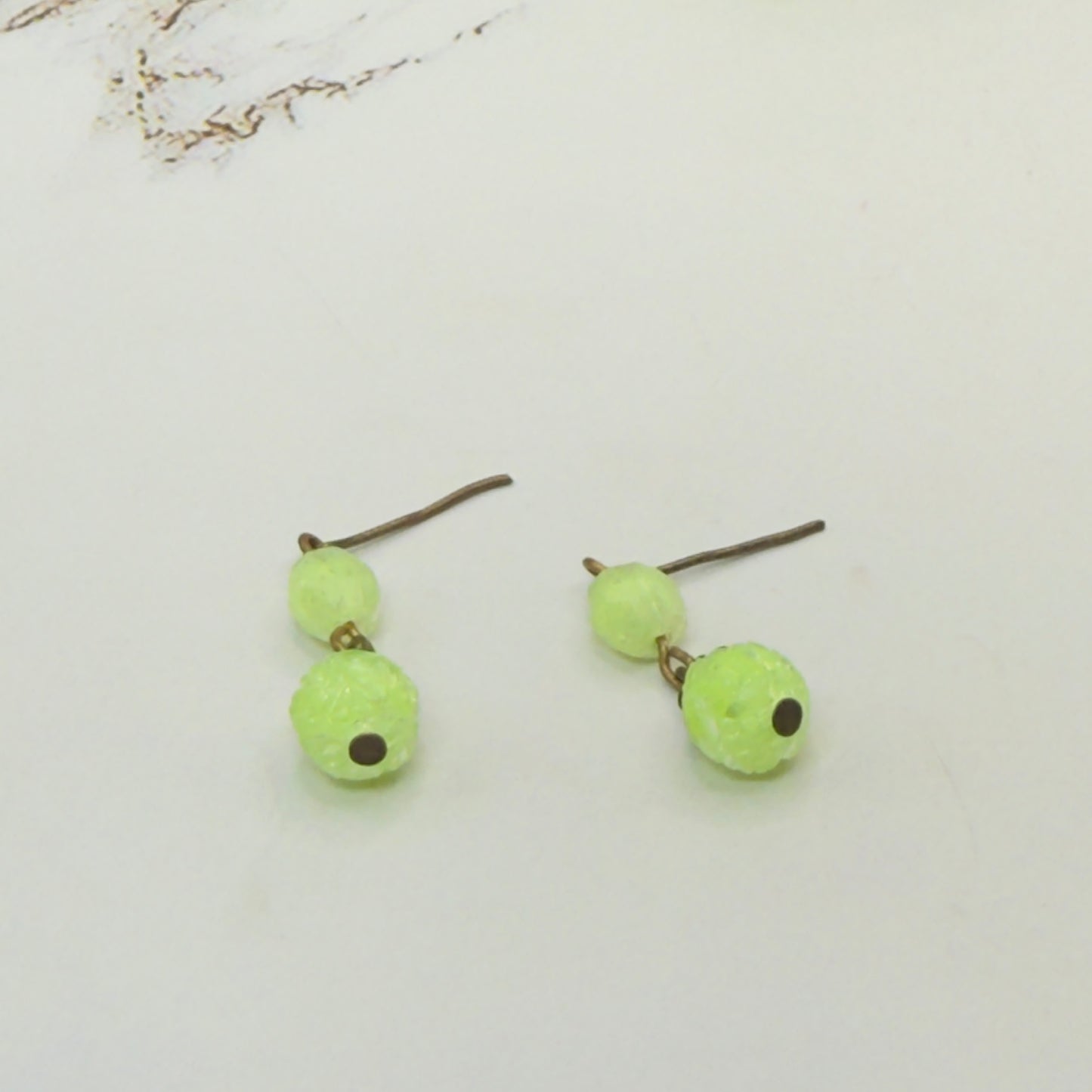 Lime Green Textured Beads Bronze Setting Dangle Doll Earrings • 18 Inch Fashion Doll Jewelry