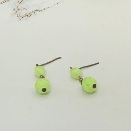 Lime Green Textured Beads Bronze Setting Dangle Doll Earrings • 18 Inch Fashion Doll Jewelry