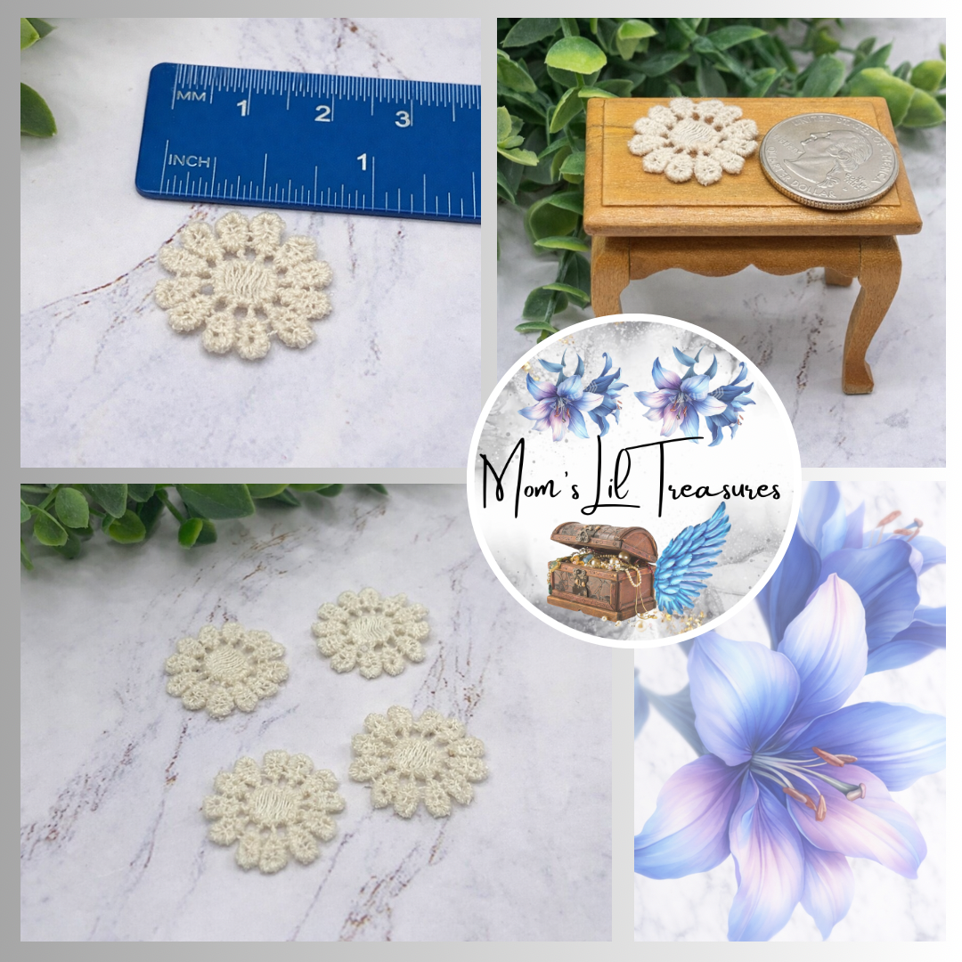 Beige Off White Crochet Fabric Doilies • Set Of Four • Dollhouse Decor Miniatures