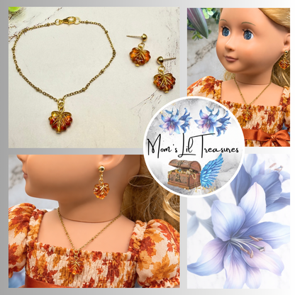 Autumn Fall Leaf Dangle Doll Necklace and Earrings Set | for 18 Inch Fashion Dolls