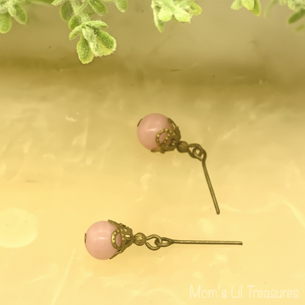 Pink Brass Tone Filigree Glass Drop Dangle Doll Earrings • 18 Inch Doll Jewelry
