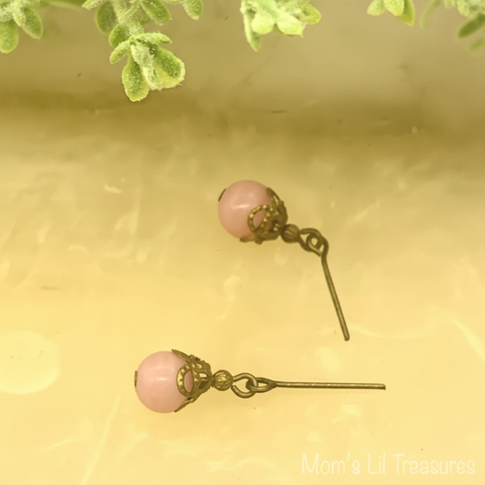 Pink Brass Tone Filigree Glass Drop Dangle Doll Earrings • 18 Inch Doll Jewelry