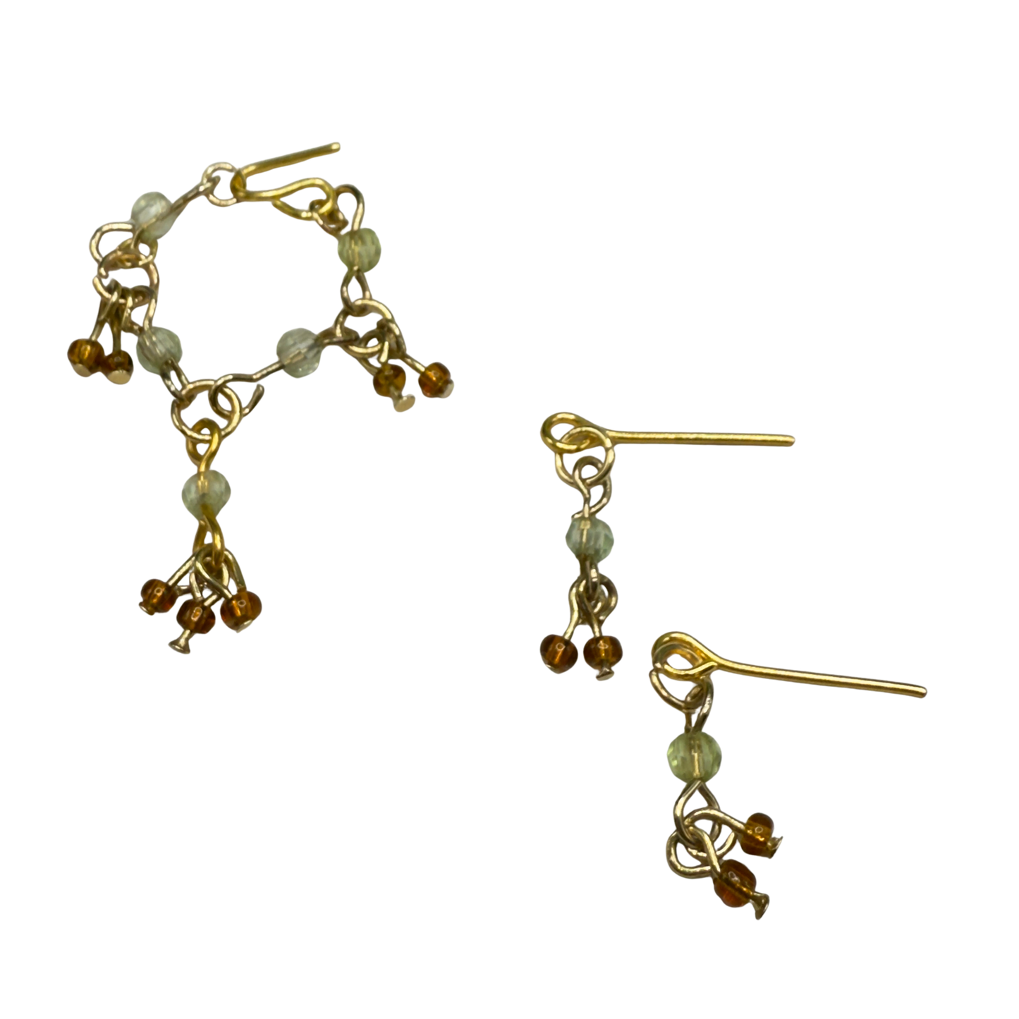 Green Brown Glass Dangle Doll Necklace Earrings Bracelet Set • 10-12” 1:6 Fashion Doll Jewelry