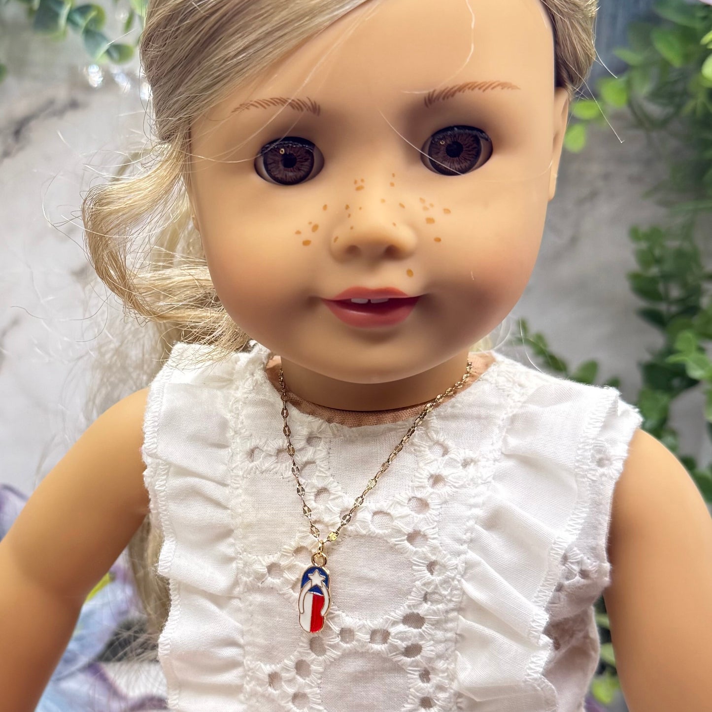 Red White Blue Flag Patriotic Flip Flop Sandal Charm Doll Necklace for 18 Inch Fashion Doll