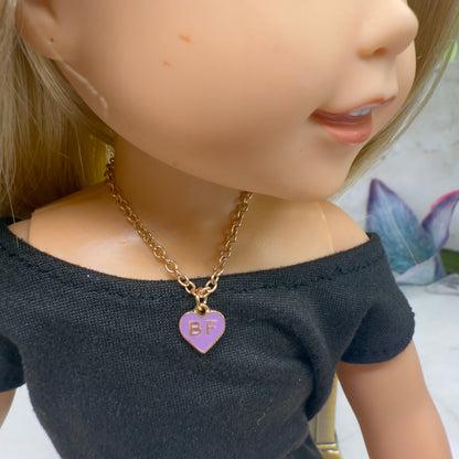 BF Purple Heart Charm Gold Chain Doll Necklace • 14 Inch Doll Jewelry