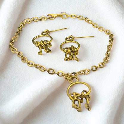 Key Ring Pendant Gold Chain Doll Necklace & Earrings Set • 18 Inch Fashion Doll Jewelry