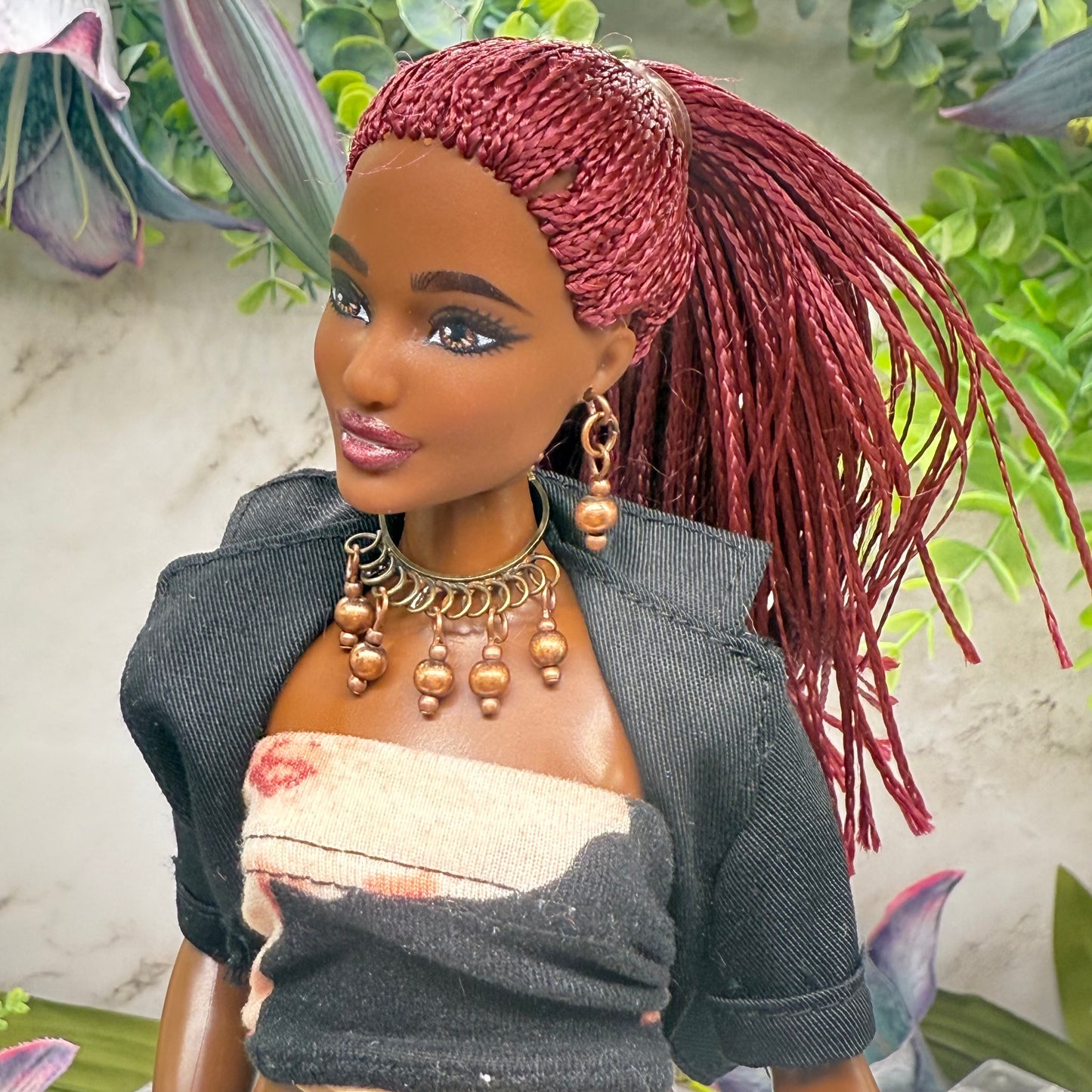 Bronze Copper Beaded Collar Style Necklace & Earrings Set  • 10-12 Inch Fashion Doll Jewelry 1:6