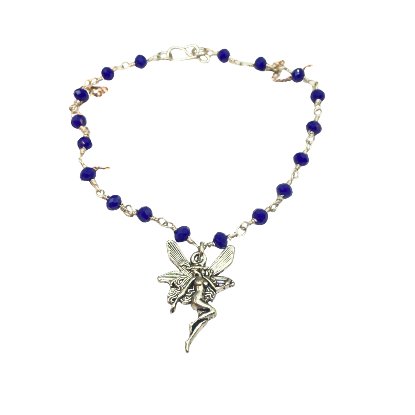 Silver-Tone Fairy Pendant Blue Glass Crystal Beaded Doll Necklace • 18 Inch Fashion Doll Jewelry