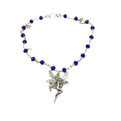 Silver-Tone Fairy Pendant Blue Glass Crystal Beaded Doll Necklace • 18 Inch Fashion Doll Jewelry