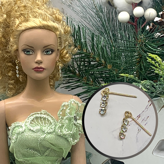 Clear Rhinestone Dangle Doll Earrings • 16 Inch Fashion Doll Jewelry