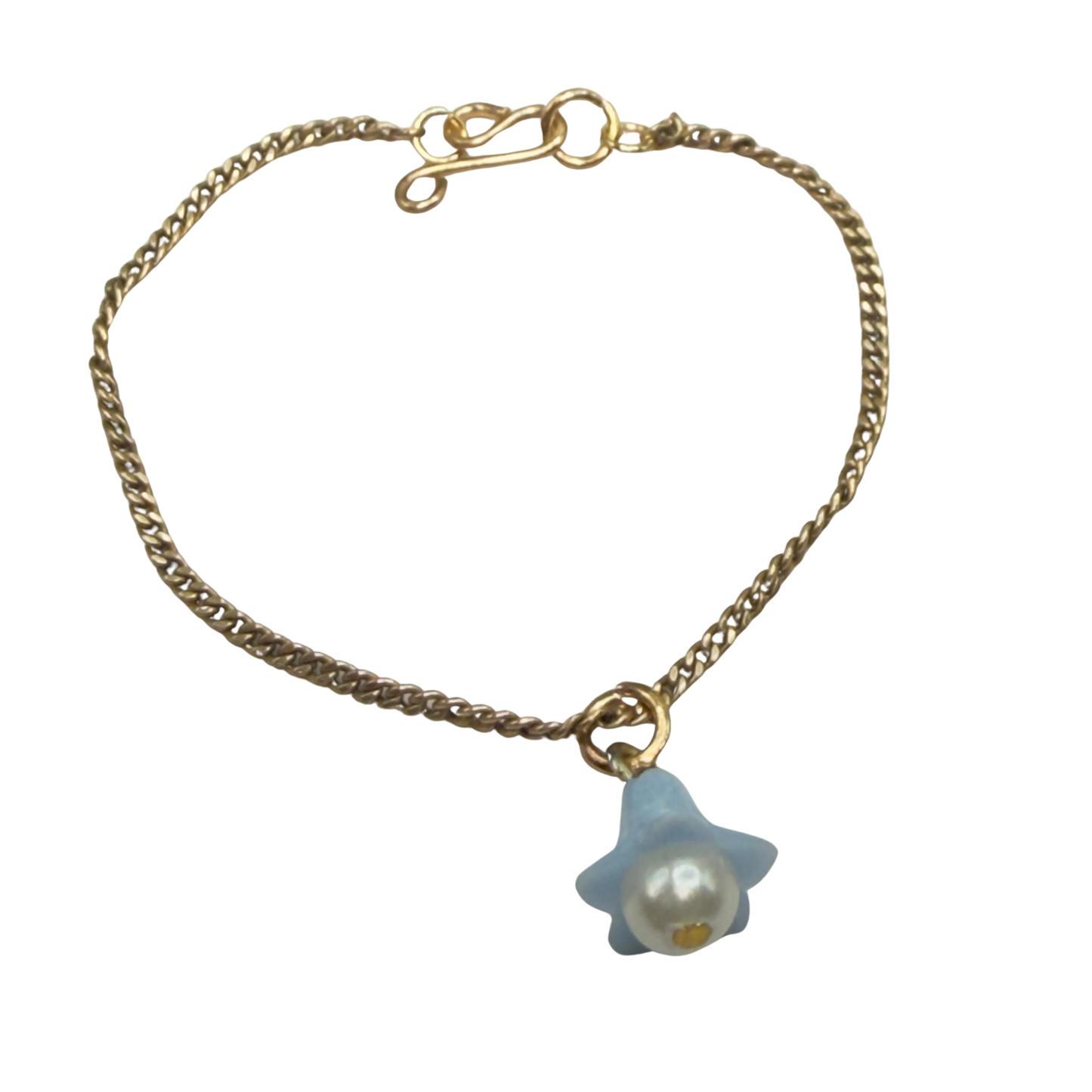 Blue Bell Flower Pearl Center Charm Gold Chain Doll Necklace • 14 Inch Fashion Doll Jewelry