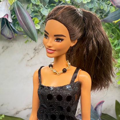 Gold & Black Bead Statement Doll Necklace • 10-12 Inch Fashion Doll Jewelry 1:6