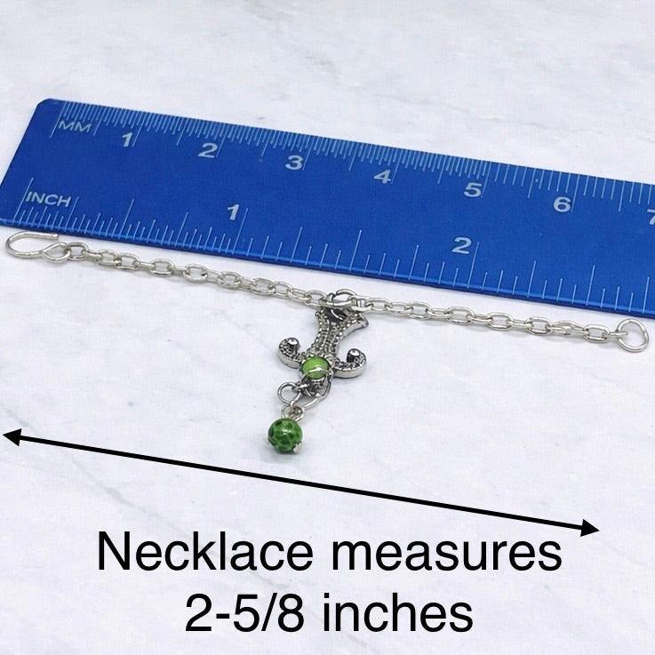 Green Dangle Silver Pendant Necklace • 16 inch Fashion Doll Jewelry