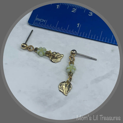 Light Green Flower Gold Leaf Dangle Doll Earrings for 18 Inch Doll Jewelry