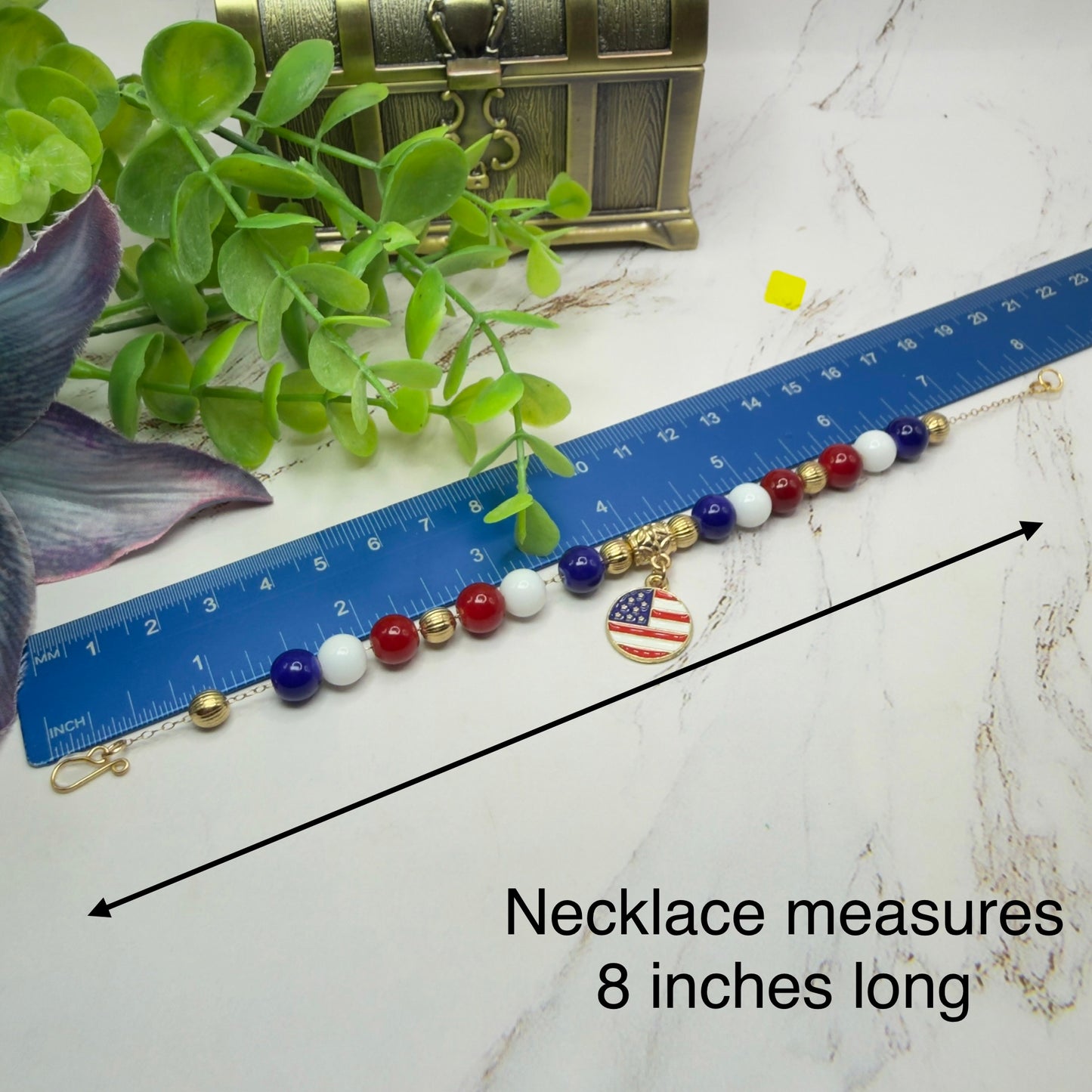 Red White Blue Beaded America Flag Round Charm Doll Necklace for 18 Inch Fashion Doll
