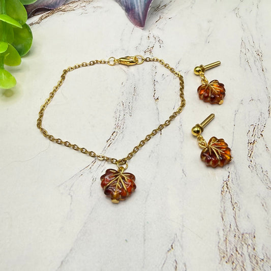 Autumn Fall Leaf Dangle 2mm Post Doll Earrings & Necklace | fits 18 Inch Dolls • American Girl