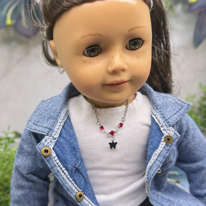 Silver Butterfly Charm Red Rhinestone Accent Doll Necklace • 18 Inch Fashion Doll Jewelry