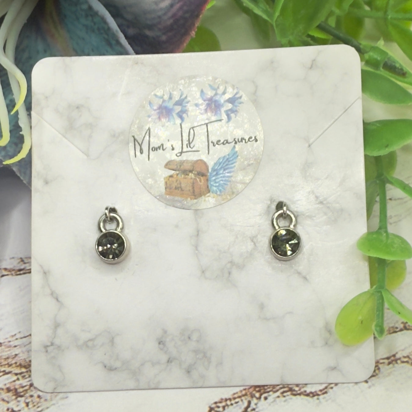 Olive Green Rhinestone Round Silver Dangle Doll Earrings • 14 Inch Fashion Doll Jewelry