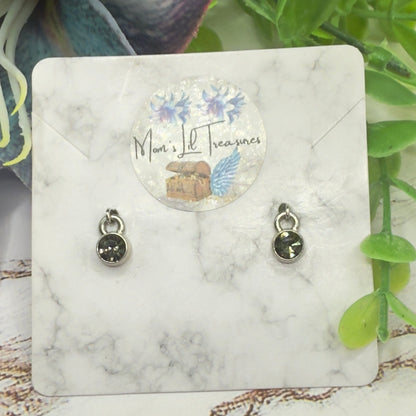 Olive Green Rhinestone Round Silver Dangle Doll Earrings • 14 Inch Fashion Doll Jewelry