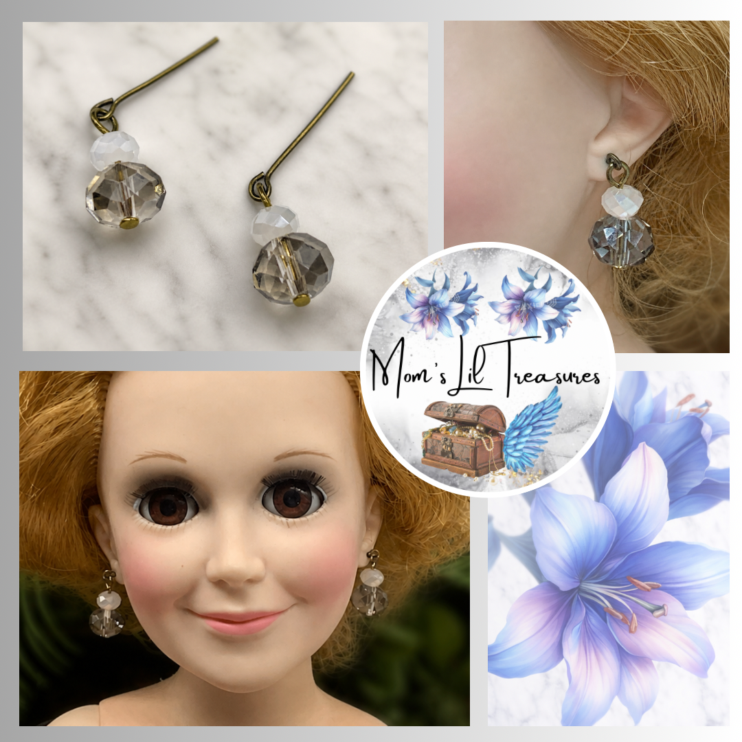 Gray Milky Crystal Dangle Doll Earrings • 18-20” Vintage Doll Jewelry